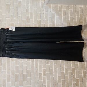Open Edit Women's Black Faux Leather High Waist Wide Leg Trousers (Sz M)